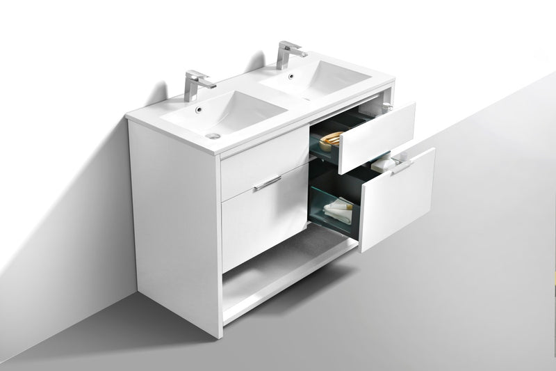 Kube Bath NUDO48D-GW Nudo 48" Gloss White Free Standing Double Sink Bathroom Vanity with Reinforced Acrylic Composite Top - view 4