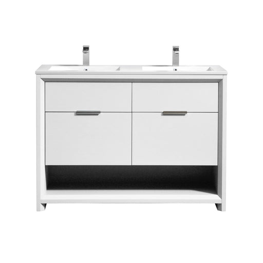 Kube Bath NUDO48D-GW Nudo 48" Gloss White Free Standing Double Sink Bathroom Vanity with Reinforced Acrylic Composite Top