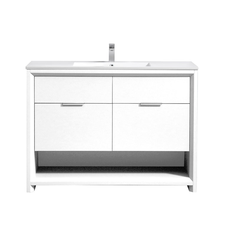Kube Bath NUDO48S-GW Nudo 48" Gloss White Free Standing Single Sink Bathroom Vanity with Reinforced Acrylic Composite Top