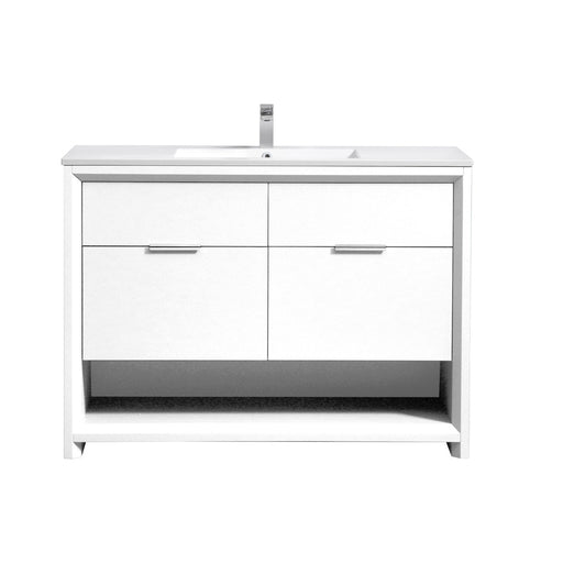 Kube Bath NUDO48S-GW Nudo 48" Gloss White Free Standing Single Sink Bathroom Vanity with Reinforced Acrylic Composite Top