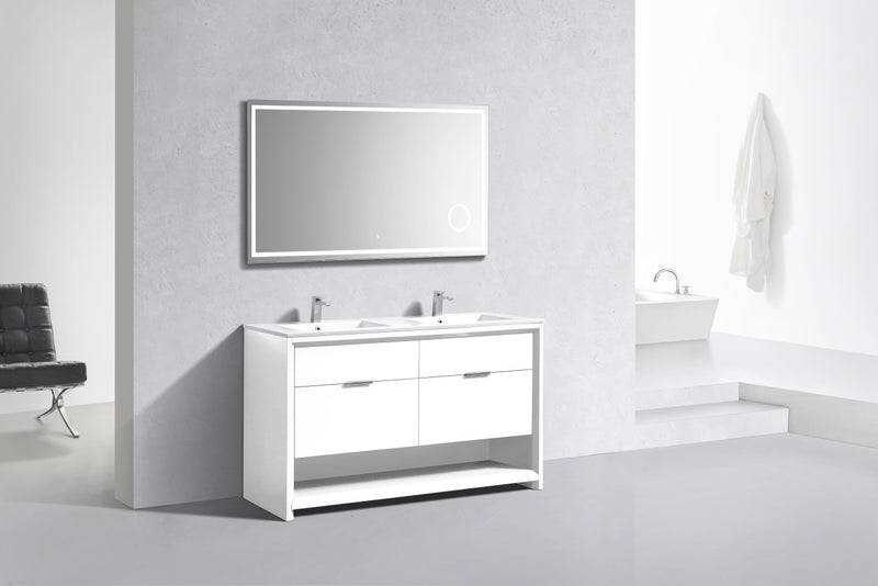 Kube Bath NUDO60D-GW Nudo 60" Gloss White Free Standing Double Sink Bathroom Vanity with Reinforced Acrylic Composite Top - view 2