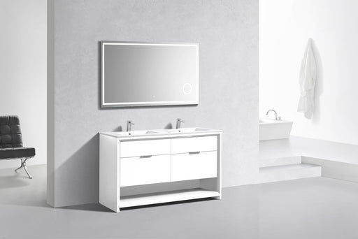 Kube Bath NUDO60D-GW Nudo 60" Gloss White Free Standing Double Sink Bathroom Vanity with Reinforced Acrylic Composite Top - view 2