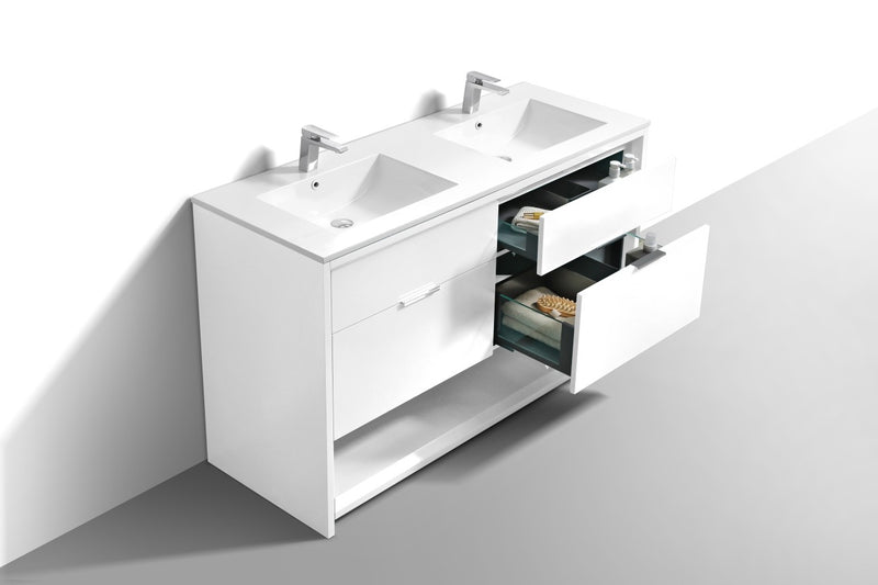 Kube Bath NUDO60D-GW Nudo 60" Gloss White Free Standing Double Sink Bathroom Vanity with Reinforced Acrylic Composite Top - view 5