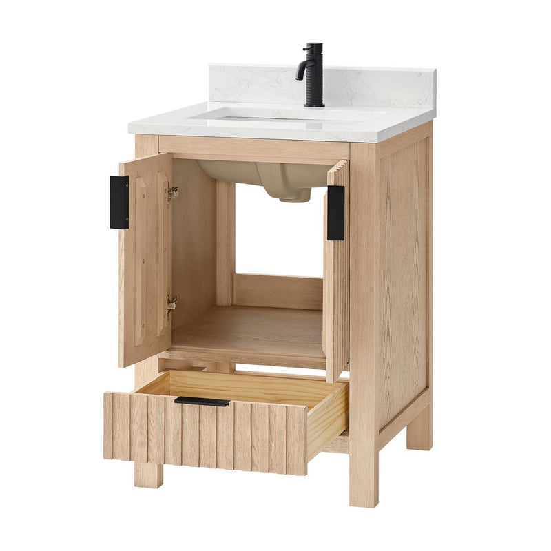 Vinnova 704224-AN-GW Shenzhen 24" Single Sink Bath Vanity in Aged Natural Oak