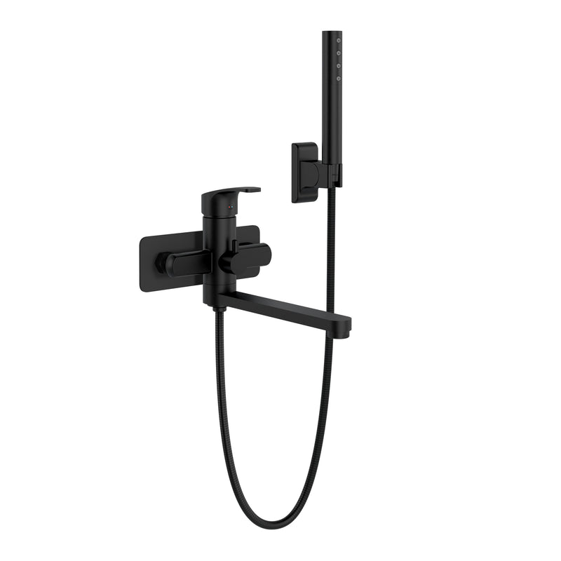 PULSE ShowerSpas 3030-WMTF-MB Niagara Highflow Wall Mounted Tub Filler with Pivoting Arm Spout and Handshower in Matte Black