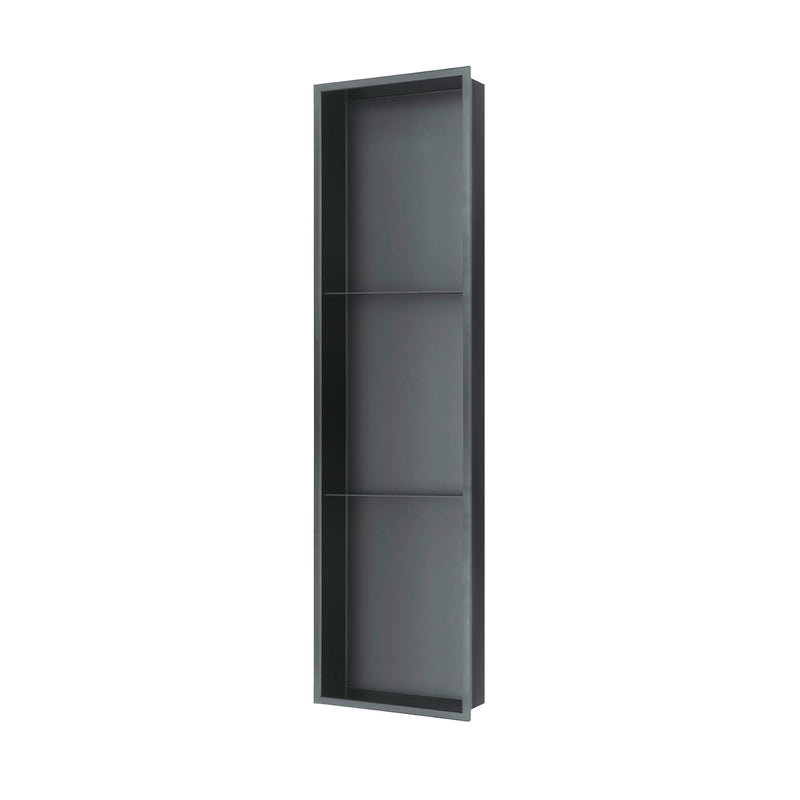 PULSE ShowerSpas NI-0836V-GMB 8-in x 36-in Ultra-thin Frame Recessed 3-Section Stainless Steel Shower Niche in Gun Metal Black