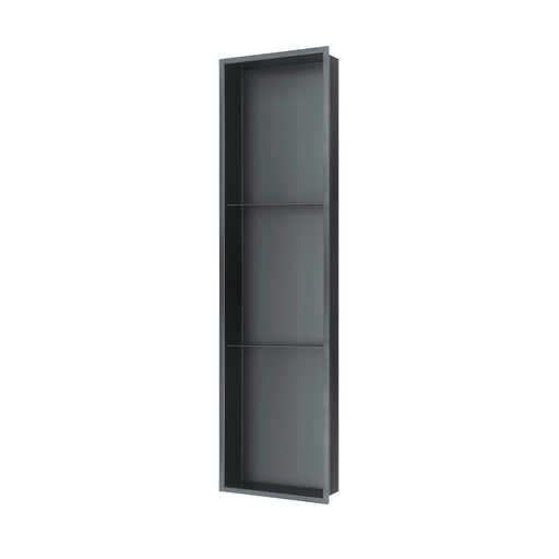 PULSE ShowerSpas NI-0836V-GMB 8-in x 36-in Ultra-thin Frame Recessed 3-Section Stainless Steel Shower Niche in Gun Metal Black