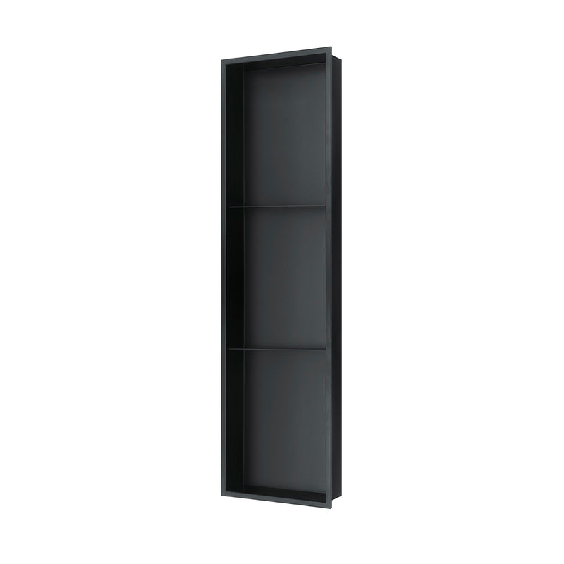 PULSE ShowerSpas NI-0836V-MB 8-in x 36-in Ultra-thin Frame Recessed 3-Section Stainless Steel Shower Niche in Matte Black
