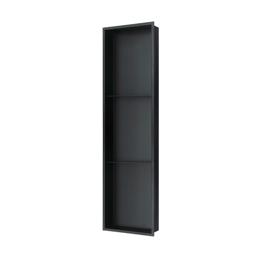 PULSE ShowerSpas NI-0836V-MB 8-in x 36-in Ultra-thin Frame Recessed 3-Section Stainless Steel Shower Niche in Matte Black