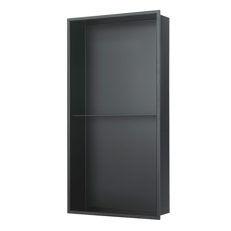 PULSE ShowerSpas NI-1224V-GMB 12-in x 24-in Ultra-thin Frame Recessed 2-Section Stainless Steel Shower Niche in Gun Metal Black