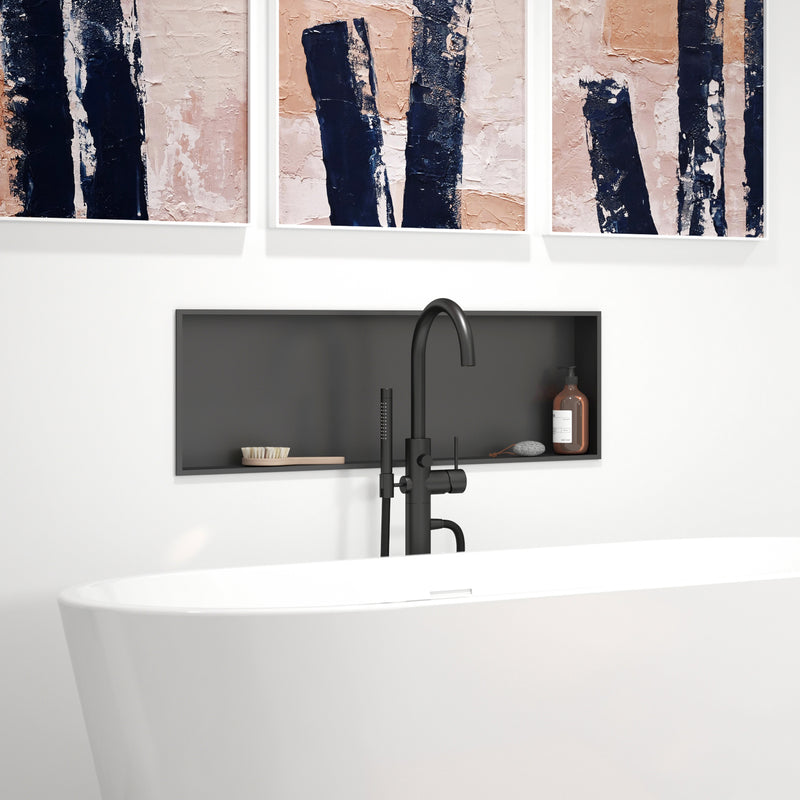 PULSE ShowerSpas NI-1236-GMB 12-in x 36-in Ultra-thin Frame Recessed Stainless Steel Shower Niche in Gun Metal Black - view 5