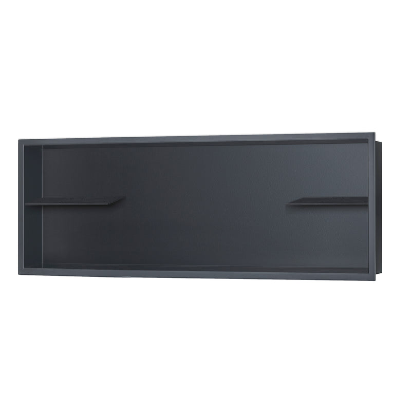 PULSE ShowerSpas NI-12362-GMB 12-in x 36-in Ultra-thin Frame Recessed Stainless Steel Shower Niche with 2-Accessory Shelves in Gun Metal Black