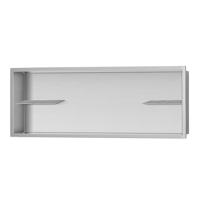 PULSE ShowerSpas NI-12362-SSB 12-in x 36-in Ultra-thin Frame Recessed Stainless Steel Shower Niche with 2-Accessory Shelves in Brushed Stainless Steel