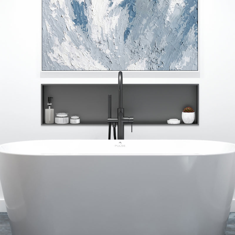 PULSE ShowerSpas NI-1248-GMB 12-in x 48-in Ultra-thin Frame Recessed Stainless Steel Shower Niche in Gun Metal Black - view 5