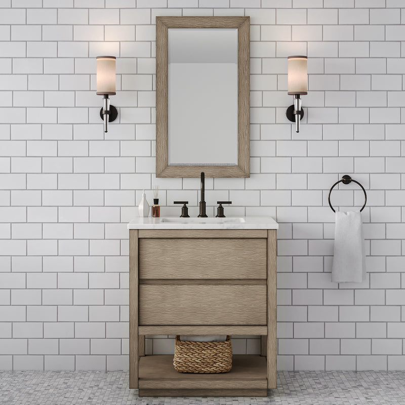 Water Creation OA30CW - Oakman 30 In. Single Sink Pre-Assembled Mid-Century Style Bathroom Vanity With 1" Carrara White Marble Top