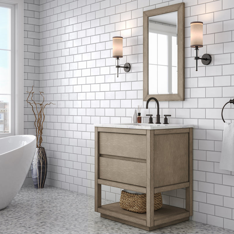 Water Creation OA30CW - Oakman 30 In. Single Sink Pre-Assembled Mid-Century Style Bathroom Vanity With 1" Carrara White Marble Top