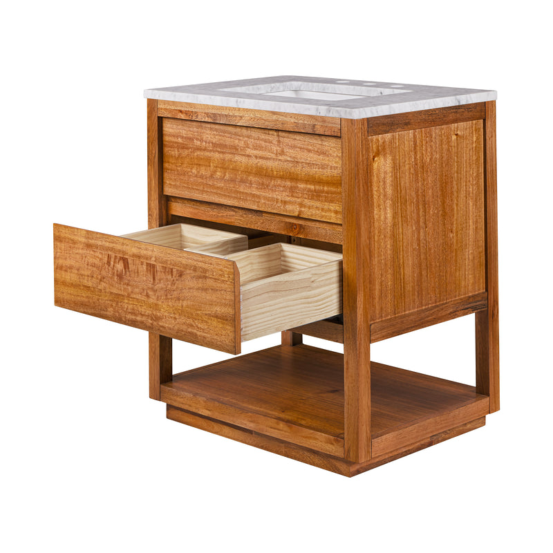 Water Creation OA30CW - Oakman 30 In. Single Sink Pre-Assembled Mid-Century Style Bathroom Vanity With 1" Carrara White Marble Top