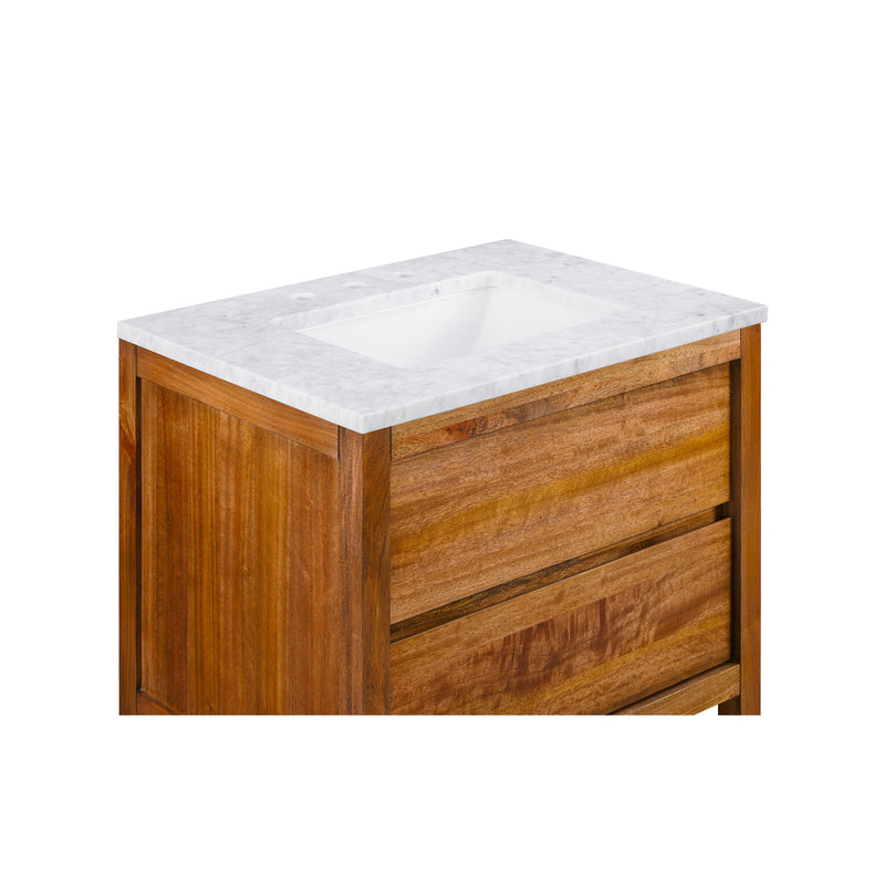 Water Creation OA30CW - Oakman 30 In. Single Sink Pre-Assembled Mid-Century Style Bathroom Vanity With 1" Carrara White Marble Top