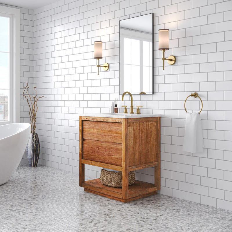 Water Creation OA30CW - Oakman 30 In. Single Sink Pre-Assembled Mid-Century Style Bathroom Vanity With 1" Carrara White Marble Top
