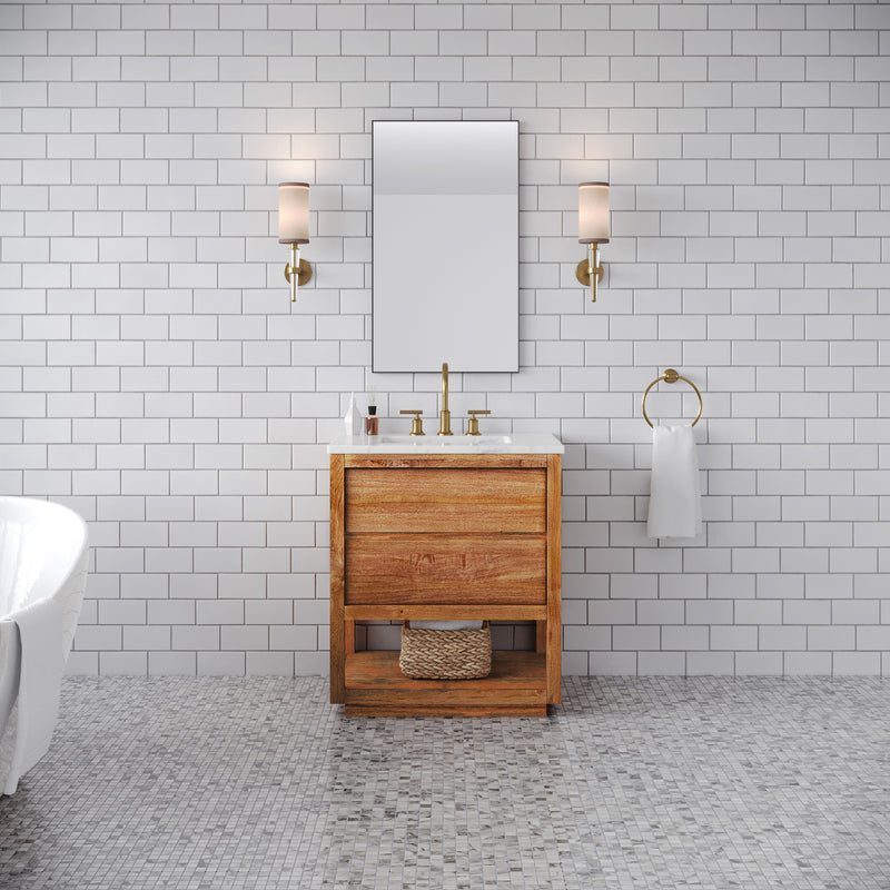 Water Creation OA30CW - Oakman 30 In. Single Sink Pre-Assembled Mid-Century Style Bathroom Vanity With 1" Carrara White Marble Top