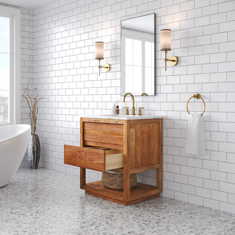 Water Creation OA30CW - Oakman 30 In. Single Sink Pre-Assembled Mid-Century Style Bathroom Vanity With 1" Carrara White Marble Top