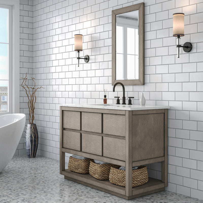 Water Creation OA48CW - Oakman 48 In. Single Sink Pre-Assembled Mid-Century Style Bathroom Vanity With 1" Carrara White Marble Top