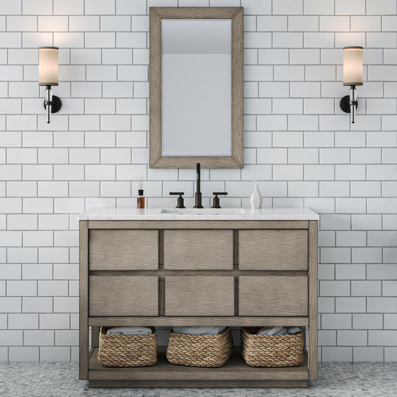 Water Creation OA48CW - Oakman 48 In. Single Sink Pre-Assembled Mid-Century Style Bathroom Vanity With 1" Carrara White Marble Top