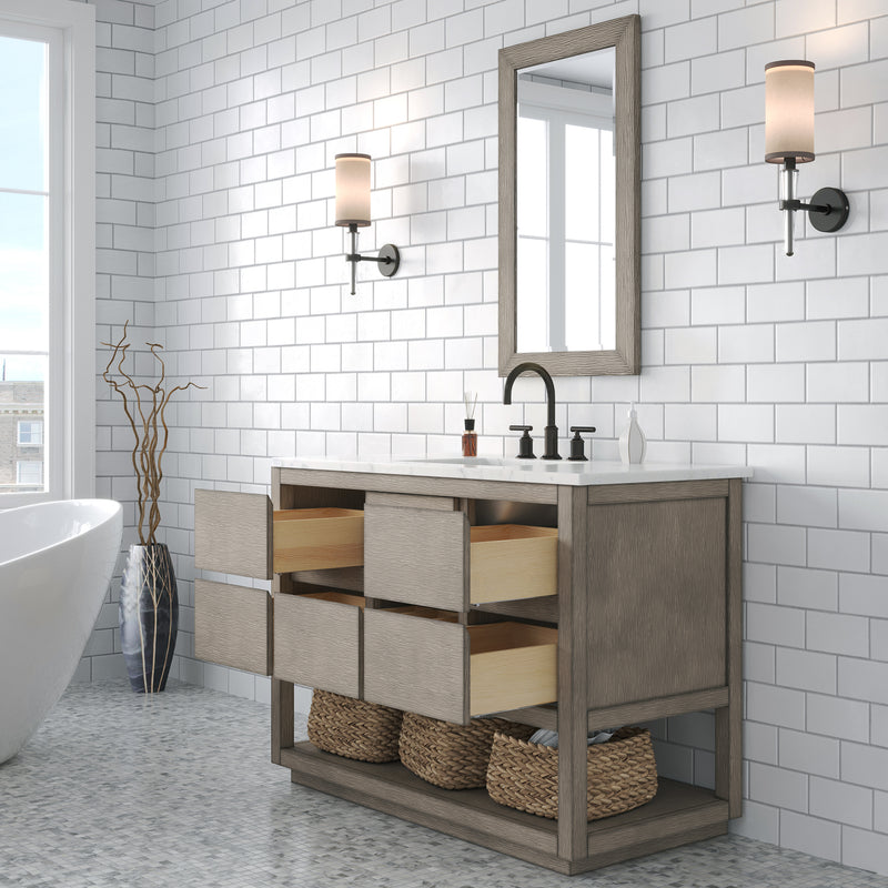 Water Creation OA48CW - Oakman 48 In. Single Sink Pre-Assembled Mid-Century Style Bathroom Vanity With 1" Carrara White Marble Top