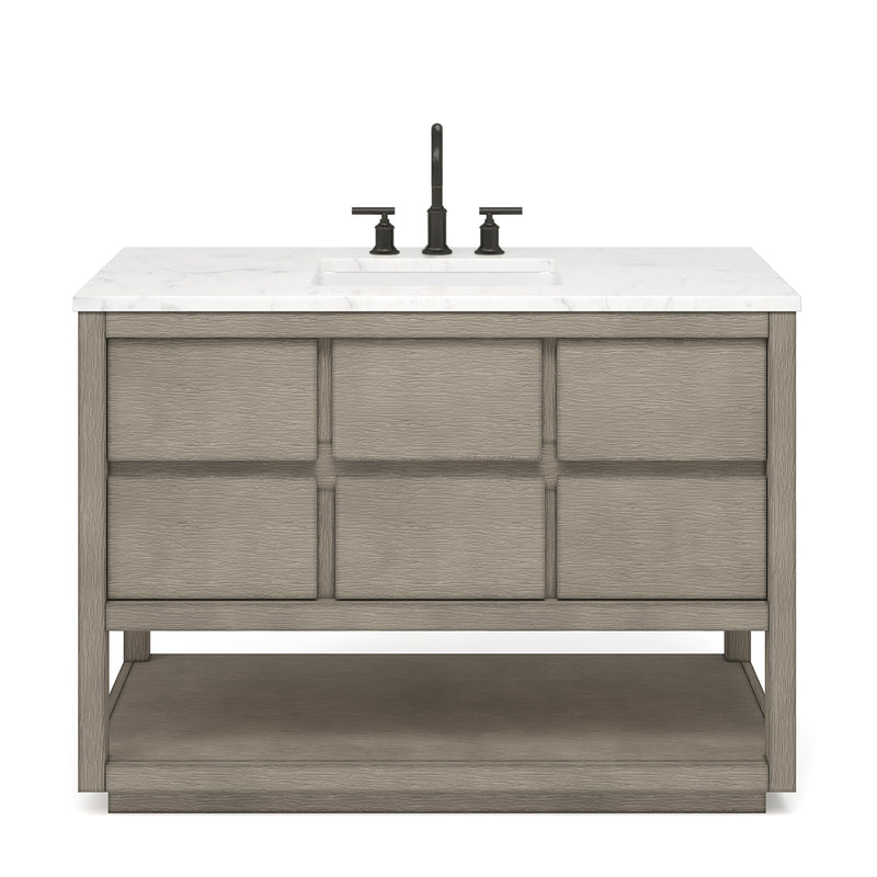 Water Creation OA48CW - Oakman 48 In. Single Sink Pre-Assembled Mid-Century Style Bathroom Vanity With 1" Carrara White Marble Top