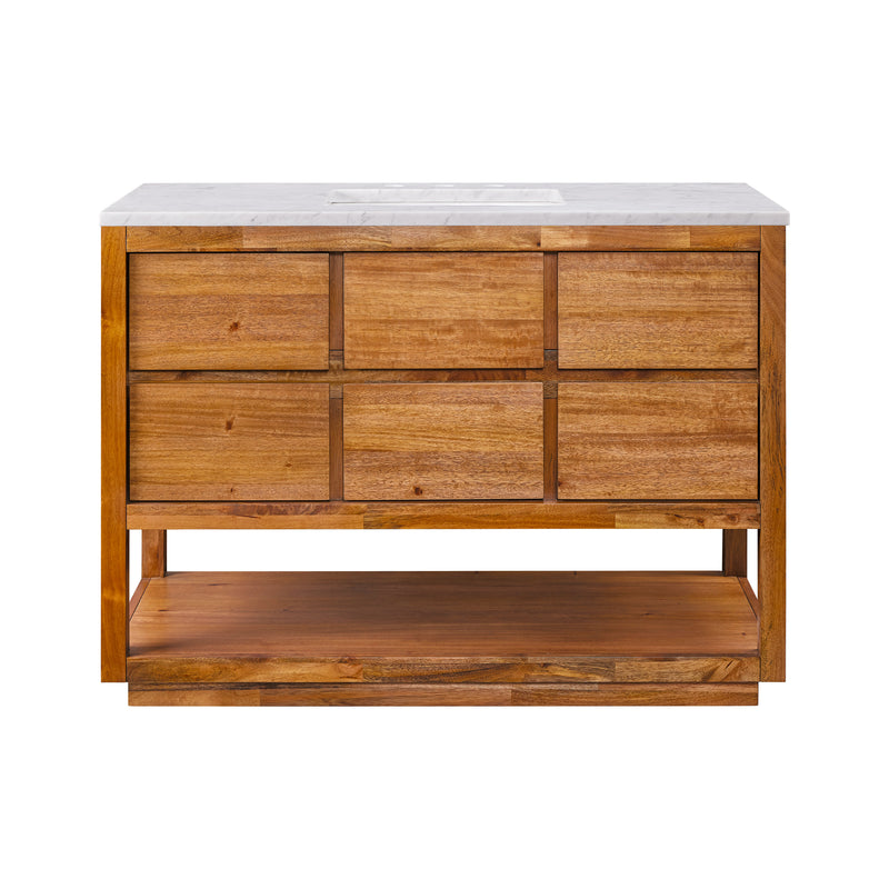 Water Creation OA48CW - Oakman 48 In. Single Sink Pre-Assembled Mid-Century Style Bathroom Vanity With 1" Carrara White Marble Top
