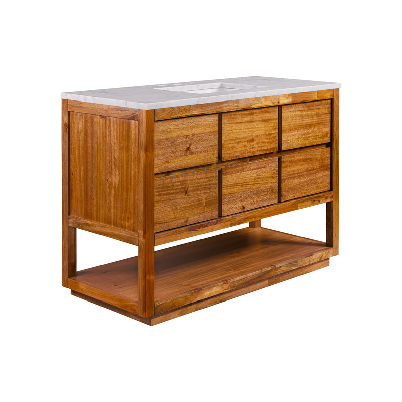 Water Creation OA48CW - Oakman 48 In. Single Sink Pre-Assembled Mid-Century Style Bathroom Vanity With 1" Carrara White Marble Top