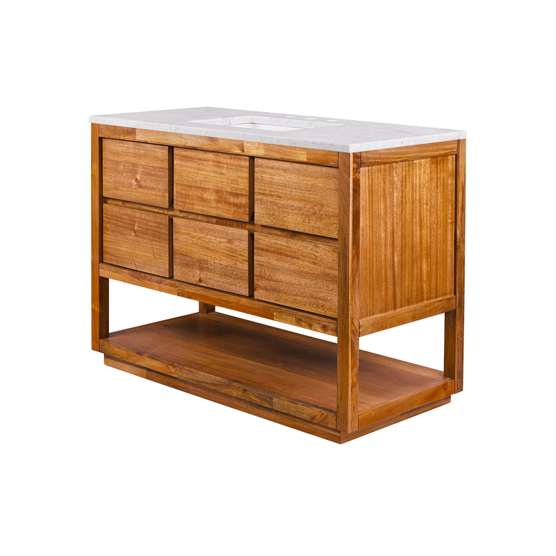 Water Creation OA48CW - Oakman 48 In. Single Sink Pre-Assembled Mid-Century Style Bathroom Vanity With 1" Carrara White Marble Top