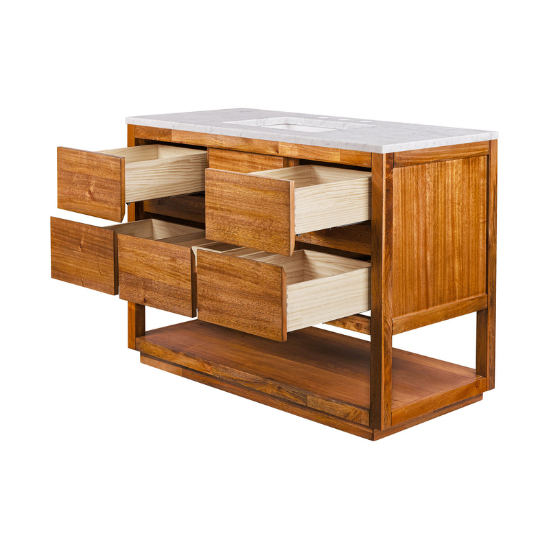 Water Creation OA48CW - Oakman 48 In. Single Sink Pre-Assembled Mid-Century Style Bathroom Vanity With 1" Carrara White Marble Top