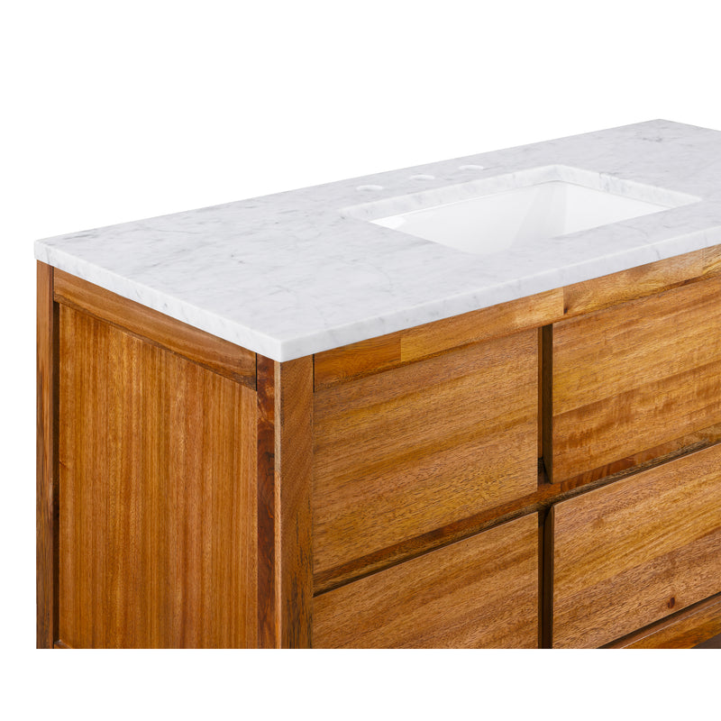 Water Creation OA48CW - Oakman 48 In. Single Sink Pre-Assembled Mid-Century Style Bathroom Vanity With 1" Carrara White Marble Top