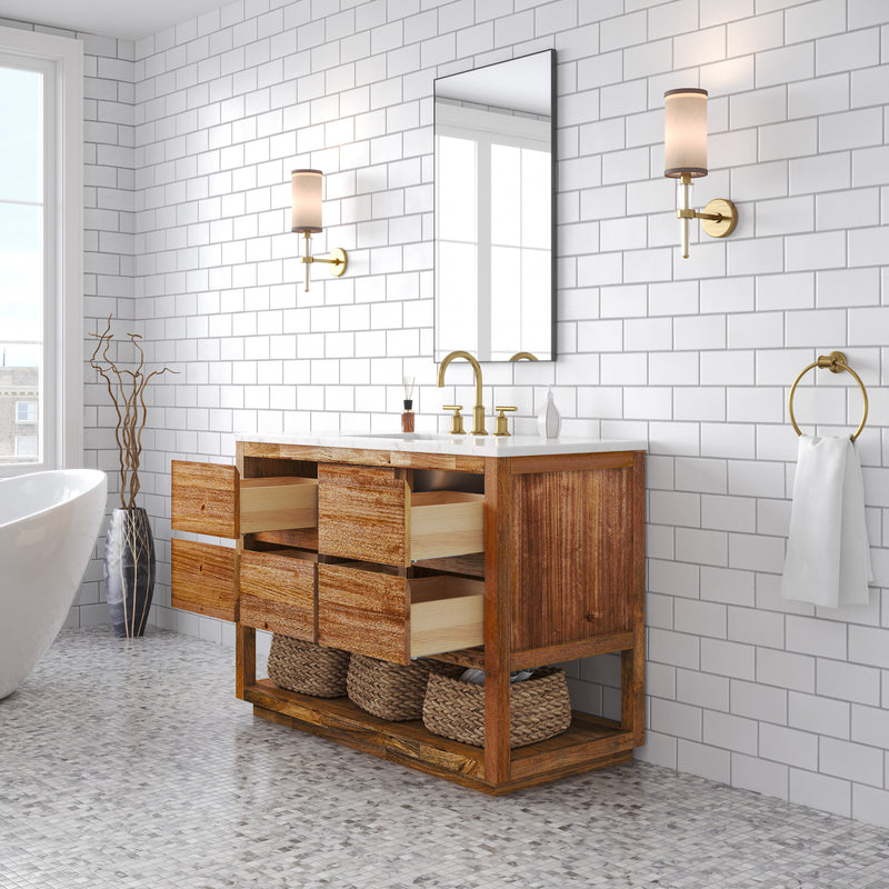 Water Creation OA48CW - Oakman 48 In. Single Sink Pre-Assembled Mid-Century Style Bathroom Vanity With 1" Carrara White Marble Top