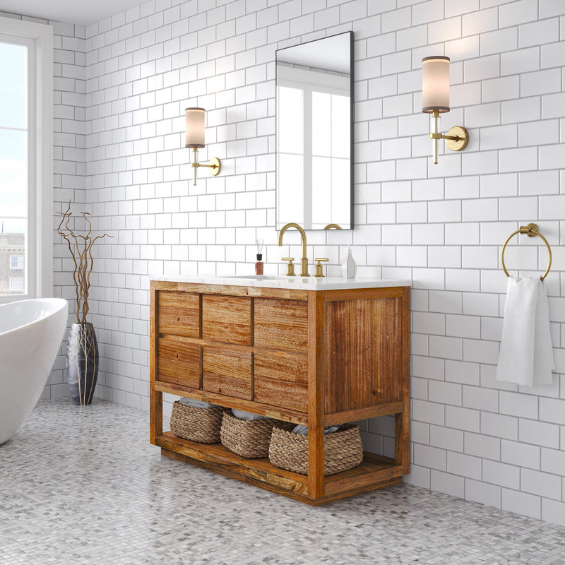 Water Creation OA48CW - Oakman 48 In. Single Sink Pre-Assembled Mid-Century Style Bathroom Vanity With 1" Carrara White Marble Top