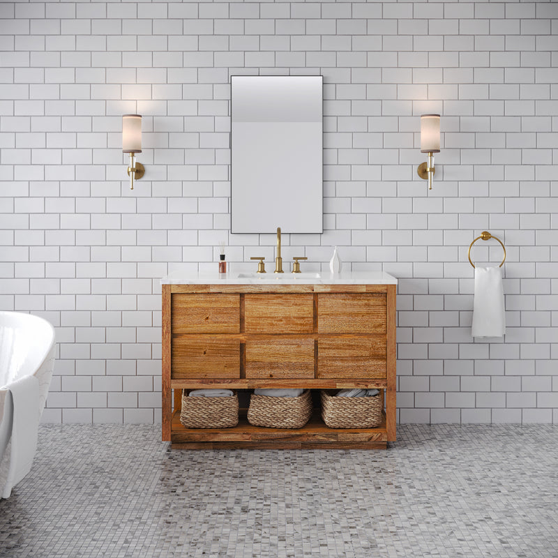 Water Creation OA48CW - Oakman 48 In. Single Sink Pre-Assembled Mid-Century Style Bathroom Vanity With 1" Carrara White Marble Top
