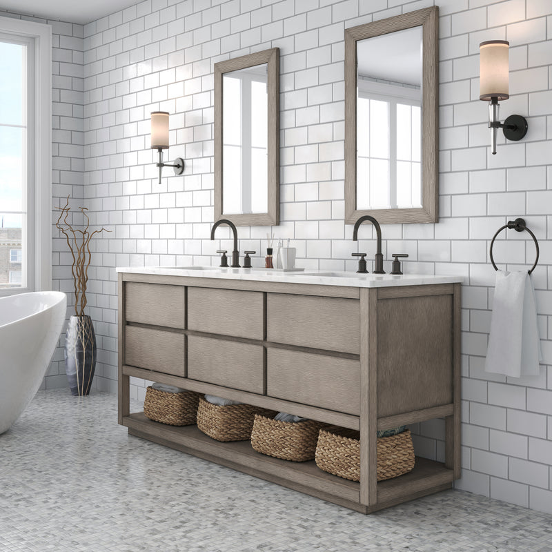 Water Creation OA72CW - Oakman 72 In. Double Sink Pre-Assembled Mid-Century Style Bathroom Vanity With 1" Carrara White Marble Top