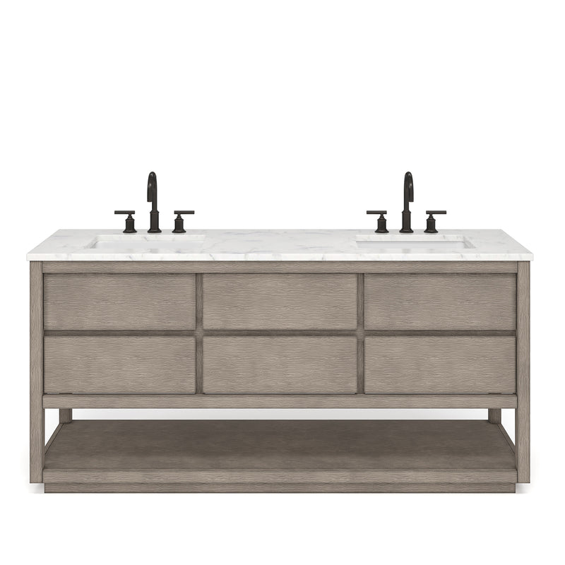 Water Creation OA72CW - Oakman 72 In. Double Sink Pre-Assembled Mid-Century Style Bathroom Vanity With 1" Carrara White Marble Top