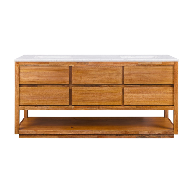 Water Creation OA72CW - Oakman 72 In. Double Sink Pre-Assembled Mid-Century Style Bathroom Vanity With 1" Carrara White Marble Top