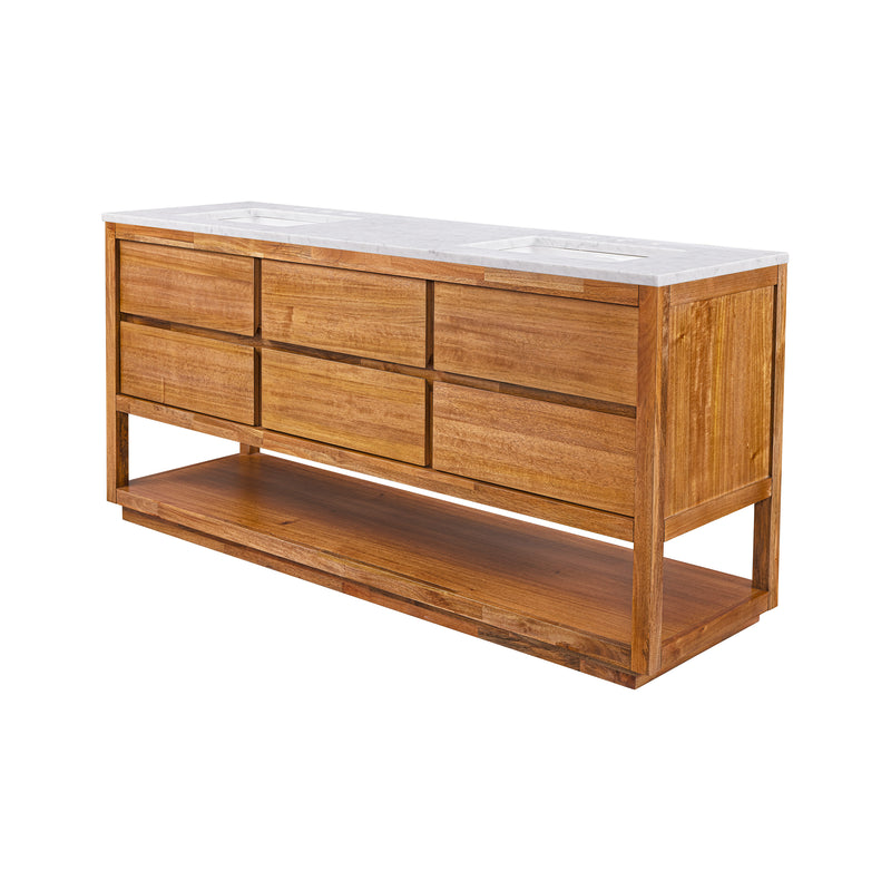 Water Creation OA72CW - Oakman 72 In. Double Sink Pre-Assembled Mid-Century Style Bathroom Vanity With 1" Carrara White Marble Top