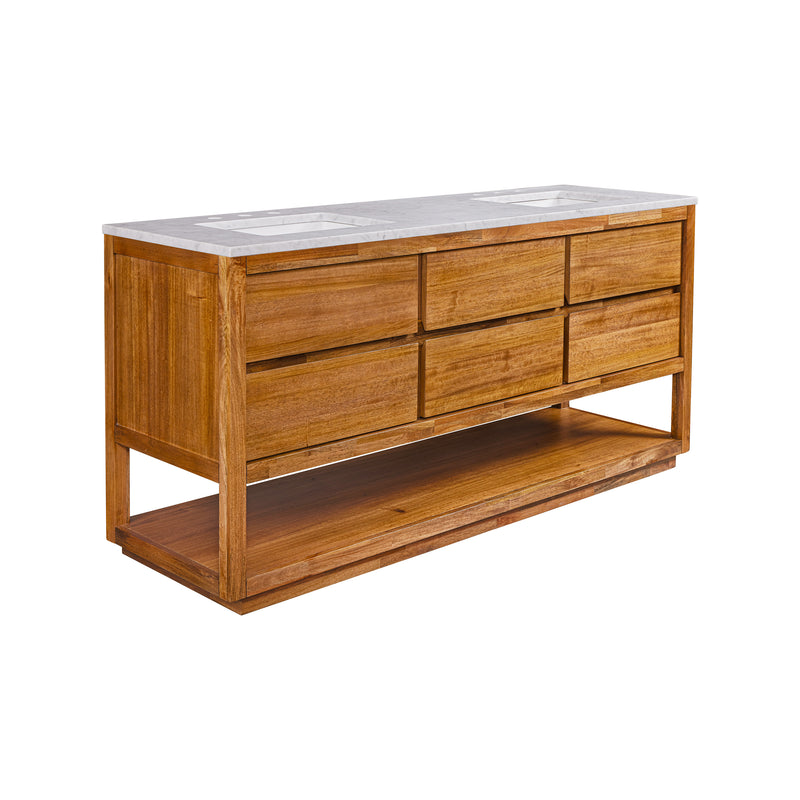 Water Creation OA72CW - Oakman 72 In. Double Sink Pre-Assembled Mid-Century Style Bathroom Vanity With 1" Carrara White Marble Top