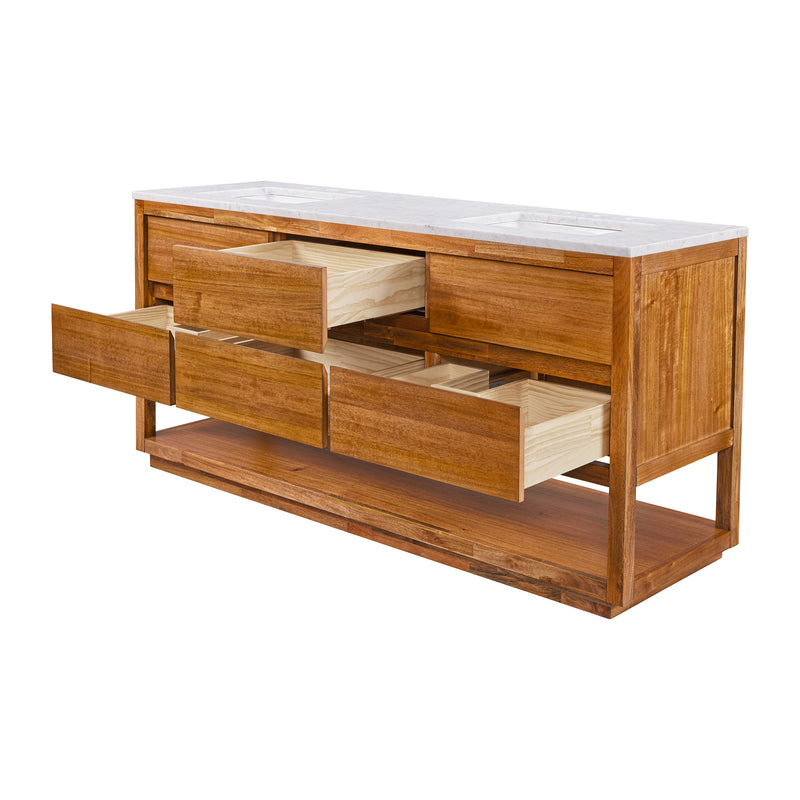 Water Creation OA72CW - Oakman 72 In. Double Sink Pre-Assembled Mid-Century Style Bathroom Vanity With 1" Carrara White Marble Top
