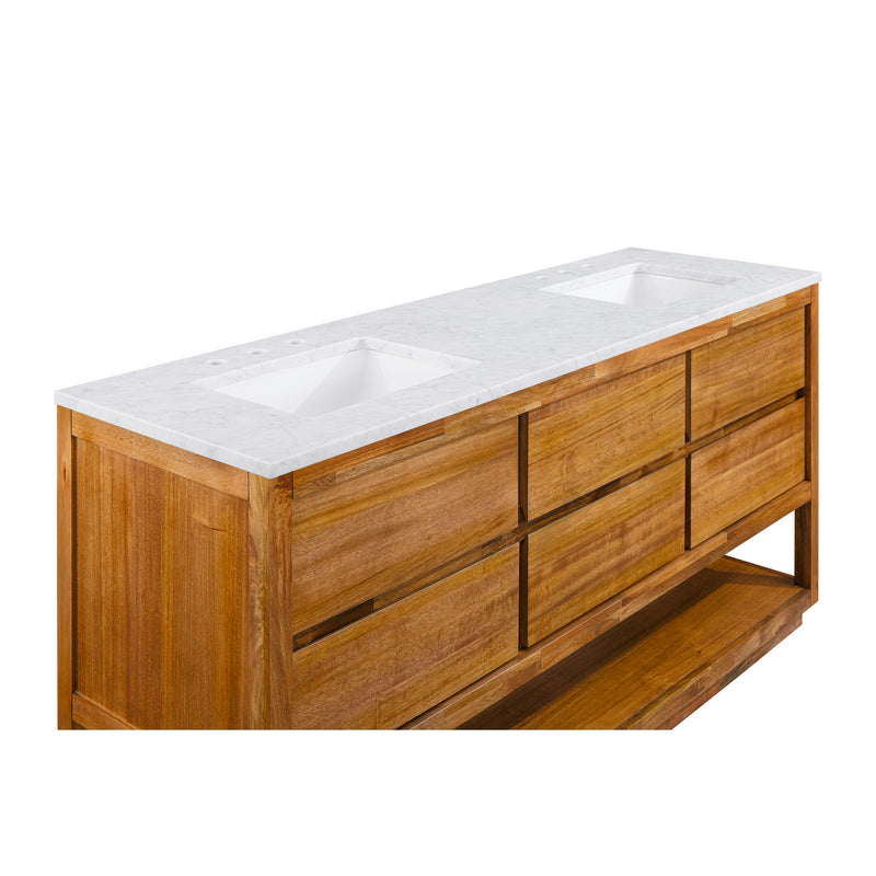 Water Creation OA72CW - Oakman 72 In. Double Sink Pre-Assembled Mid-Century Style Bathroom Vanity With 1" Carrara White Marble Top