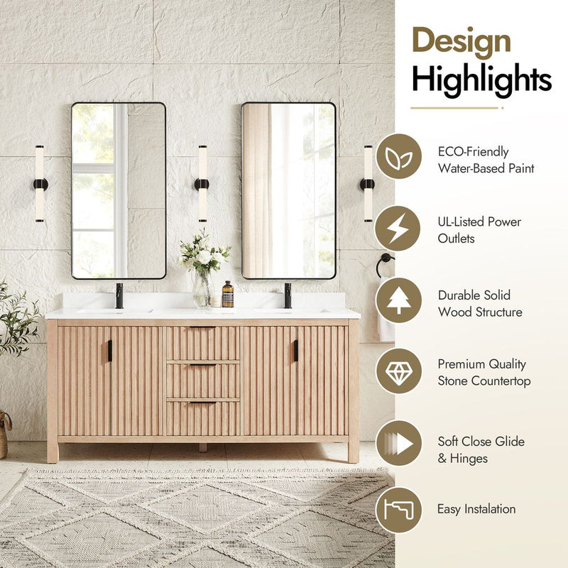 Vinnova 704272-AN-GW Shenzhen 72" Double Sink Bath Vanity in Aged Natural Oak