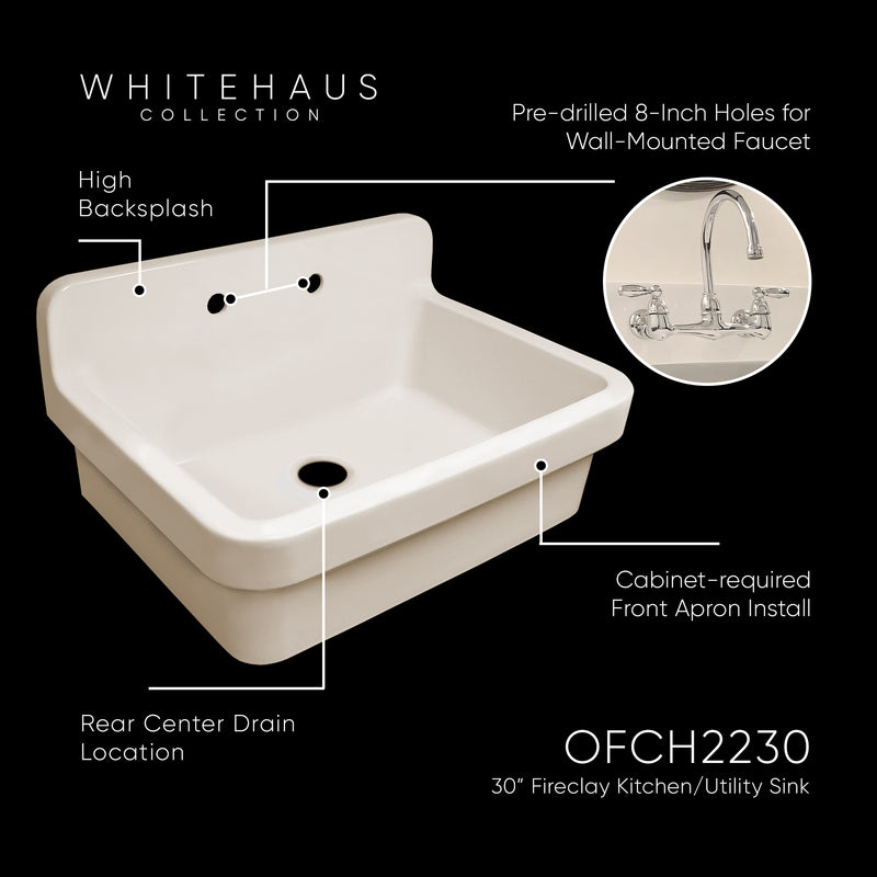 Whitehaus OFCH2230-BISCUIT Old Fashioned Country 30-3/8" Fireclay Above Mount Utility Sink - Biscuit