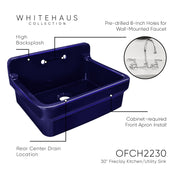 Whitehaus OFCH2230-BLUE Old Fashioned Country 30-3/8" Fireclay Above Mount Utility Sink - Sapphire Blue
