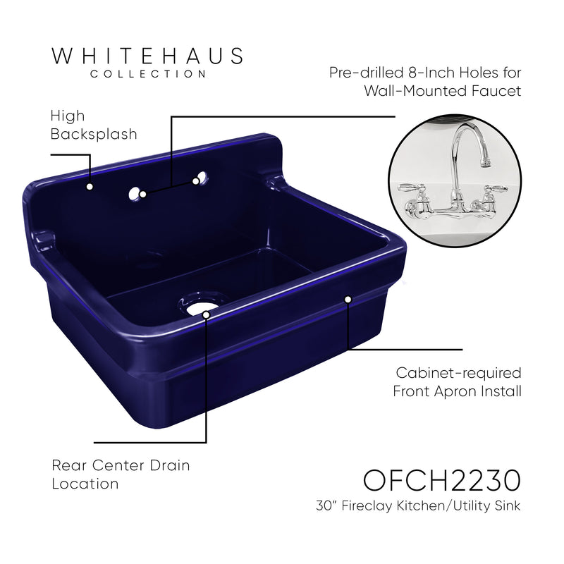 Whitehaus OFCH2230-BLUE Old Fashioned Country 30-3/8" Fireclay Above Mount Utility Sink - Sapphire Blue