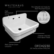 Whitehaus OFCH2230-WHITE Old Fashioned Country 30-3/8" Fireclay Above Mount Utility Sink - White