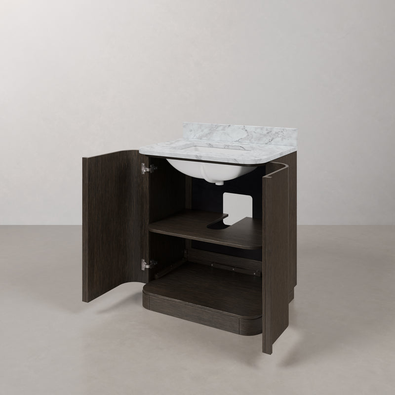 OX30CW00CO - Oxford 30 In. Single Sink Pre-Assembled Mid-Century Style Bathroom Vanity With 1" Carrara White Marble Countertop